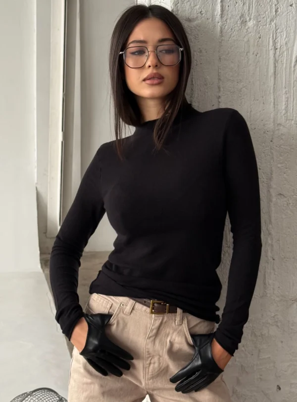 Longsleeve with straight yarn + cashmere blend - black