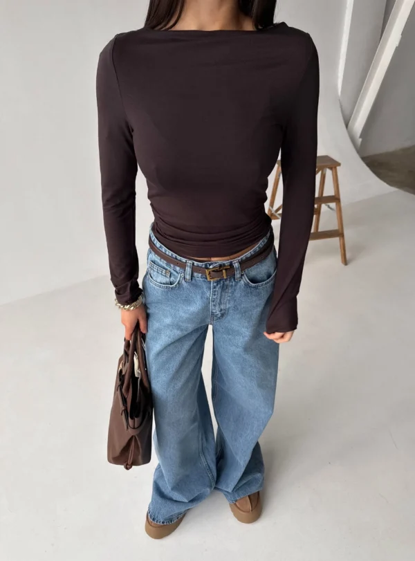 Елегантний лонг з прямим вирізом - коричневий - Зображення 4