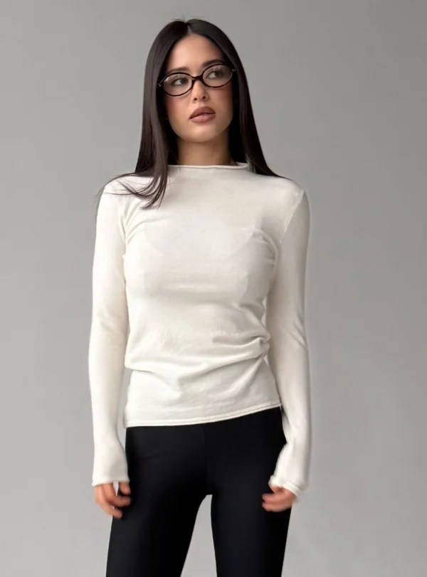 Лонгслів з прямим коміром + кашеміровий купаж - молочний - Image 2