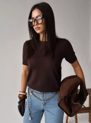 Basic viscose t-shirt - brown