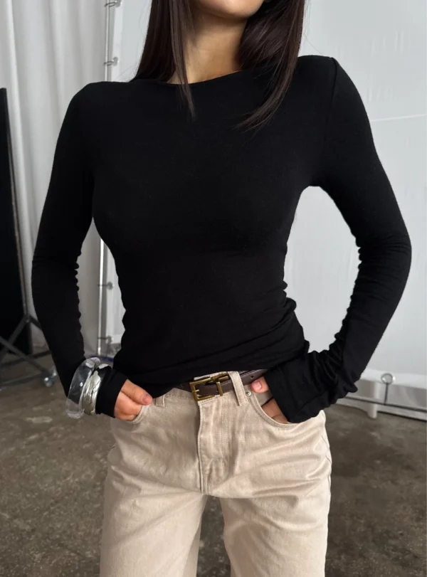 Вовняний купажований лонг без коміру - чорний - Image 4