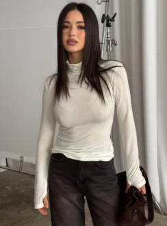 Wool blend long coat with collar - milky