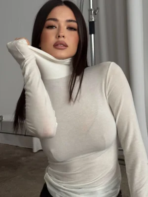 Wool blend long coat with collar - milky