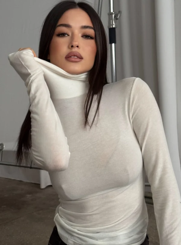 Wool blend long coat with collar - milky