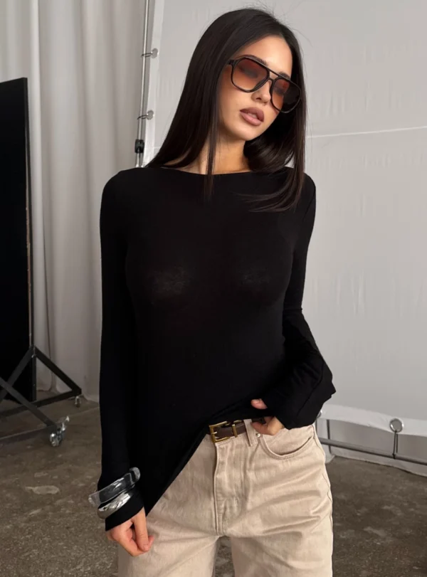 Вовняний купажований лонг без коміру - чорний - Image 2