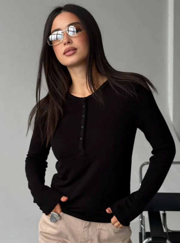 Basic long pants with buttons - black