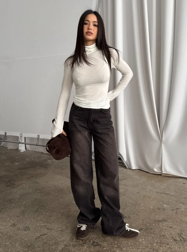 Вовняний купажований лонг з коміром - молочний - Image 4