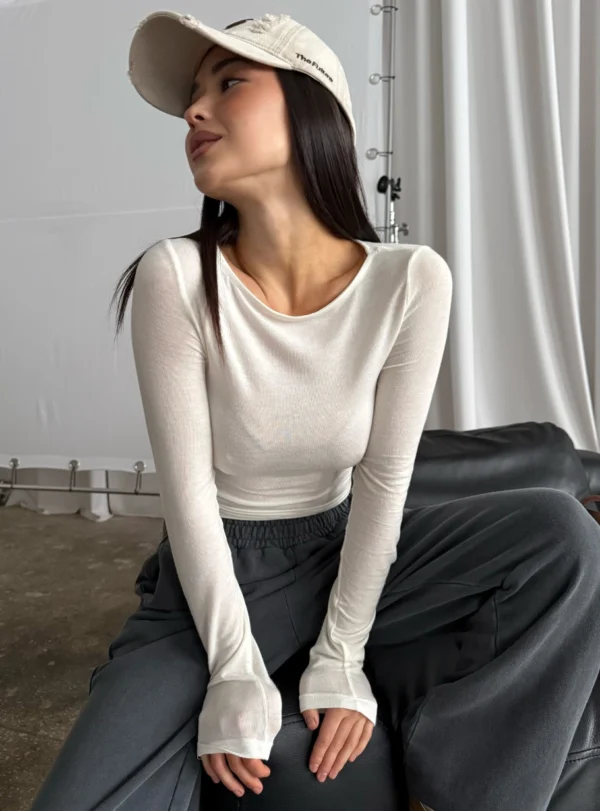 Wool blend long coat without collar - milky