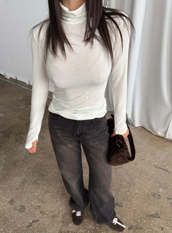 Вовняний купажований лонг з коміром - молочний - Image 5