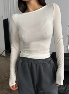 Wool blend long coat without collar - milky