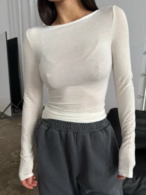 Wool blend long coat without collar - milky