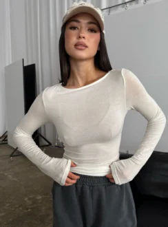 Wool blend long coat without collar - milky