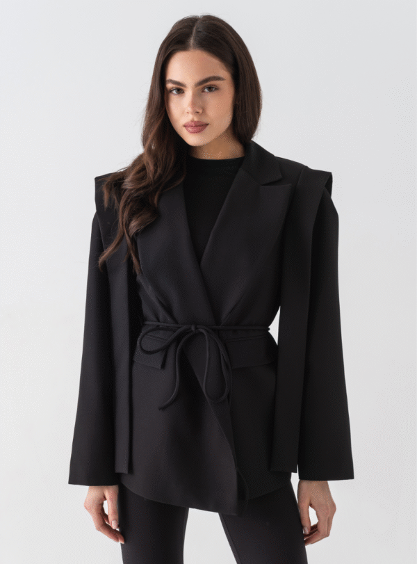 8459034угещшов Жакет NAGOLOS’ з поясом — чорний - Зображення 1